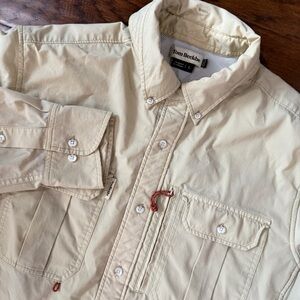 Tom Beckbe Men’s Shirt Long Sleeve Button up Fishing Shirt Performance Tan Large